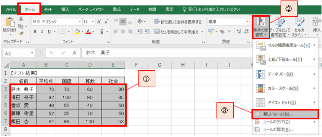 セルに入力する数値によって セルの色を変える方法