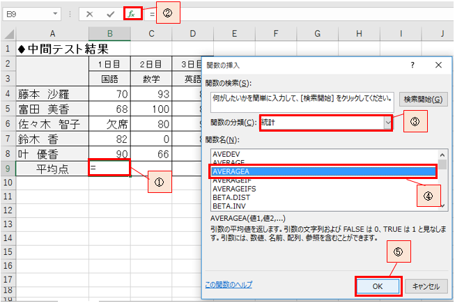 文字列を含む全てのデータの平均を求める